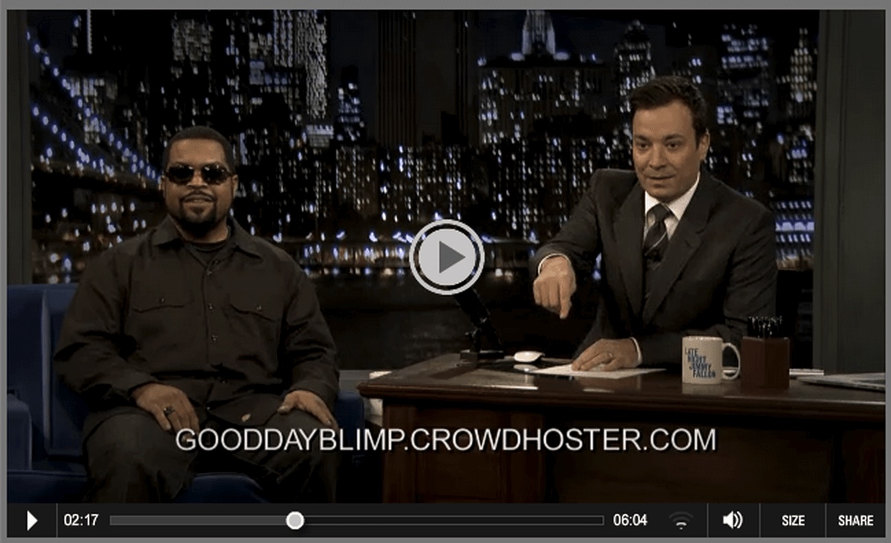 Jimmy Fallon and Ice Cube promoting the Crowdhoster campaign for the Goodyear blimp