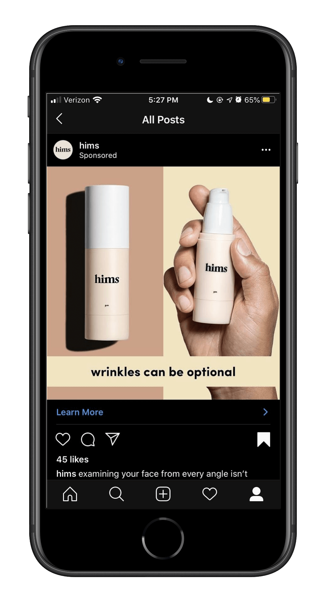 Hims instagram ad on an iPhone